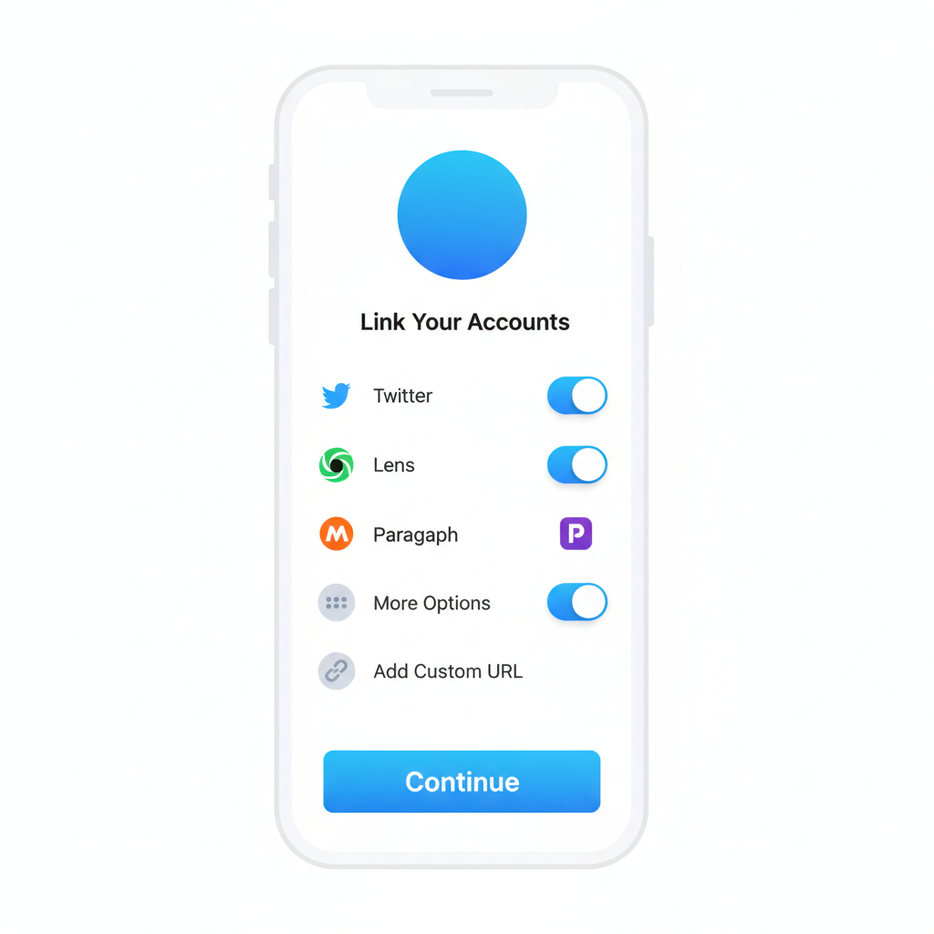 mobile phone screen BaseApp profile avatar toggles highlighted clean modern app design no Farcaster option visible