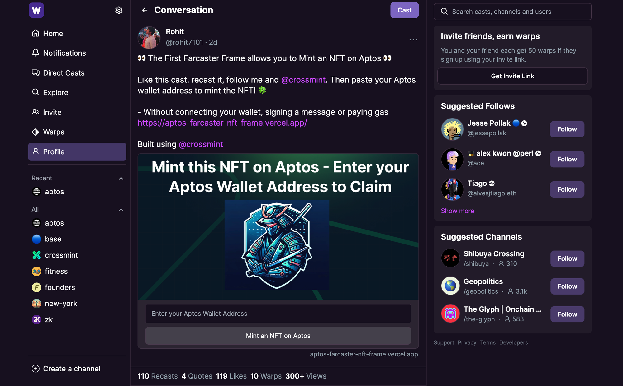 Warpcast Farcaster Frames app screenshot