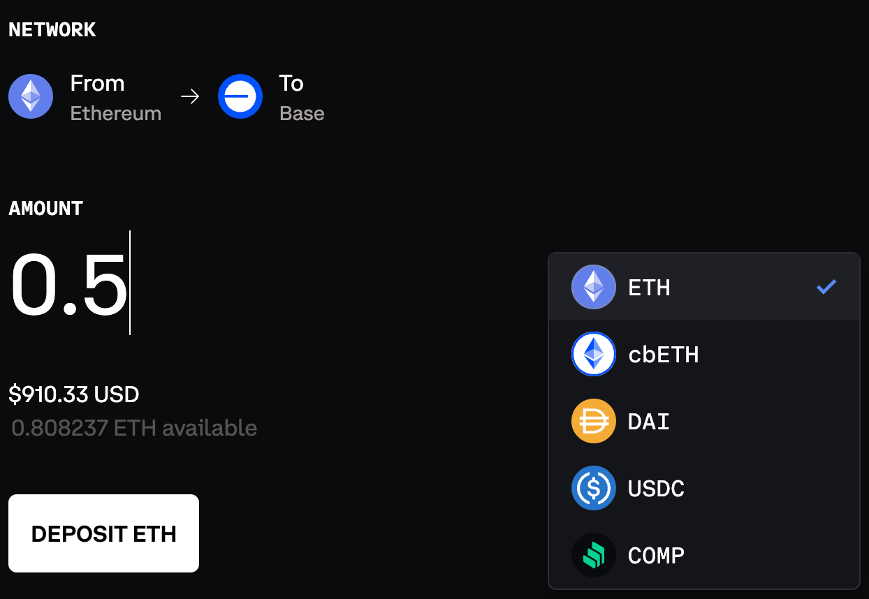 Bridge to Base network interface or Base blockchain activity