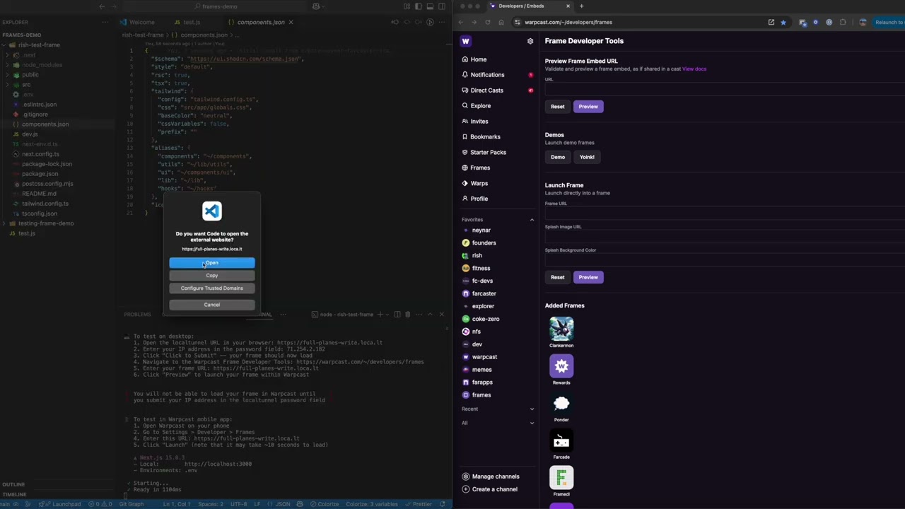 Screenshot of Farcaster client dashboard on Base blockchain showing decentralized social networking features