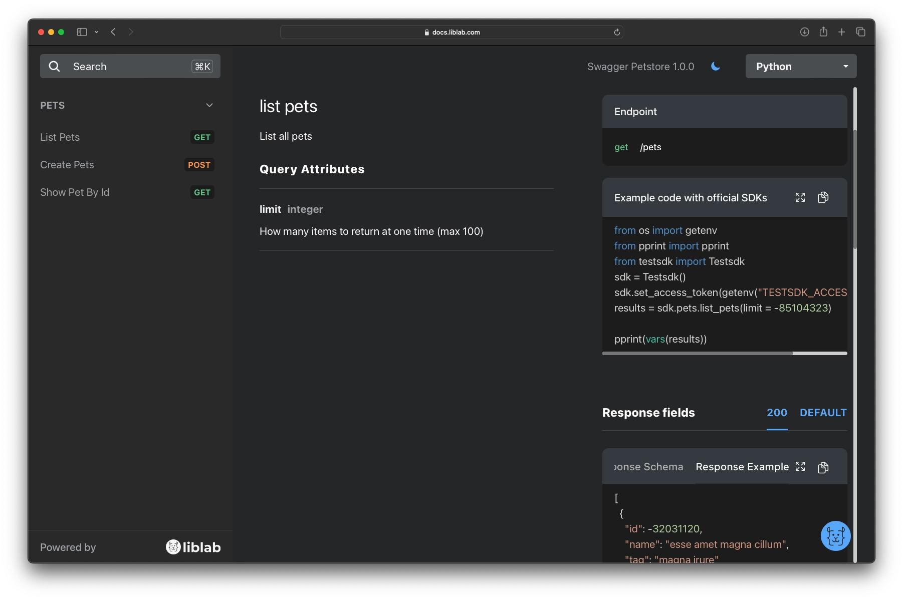 Base SDK developer documentation interface